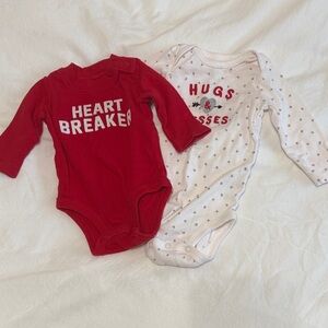 Carter's Red and White Valentine’s Onesie Bodysuit Set (2). Size 3mo and 6mo